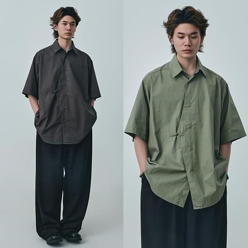 RIHE STOREチャイナ風斜め襟半袖シャツ | mblueshop