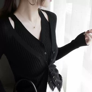 リブボートネックフロントボタンカーディガン U0427