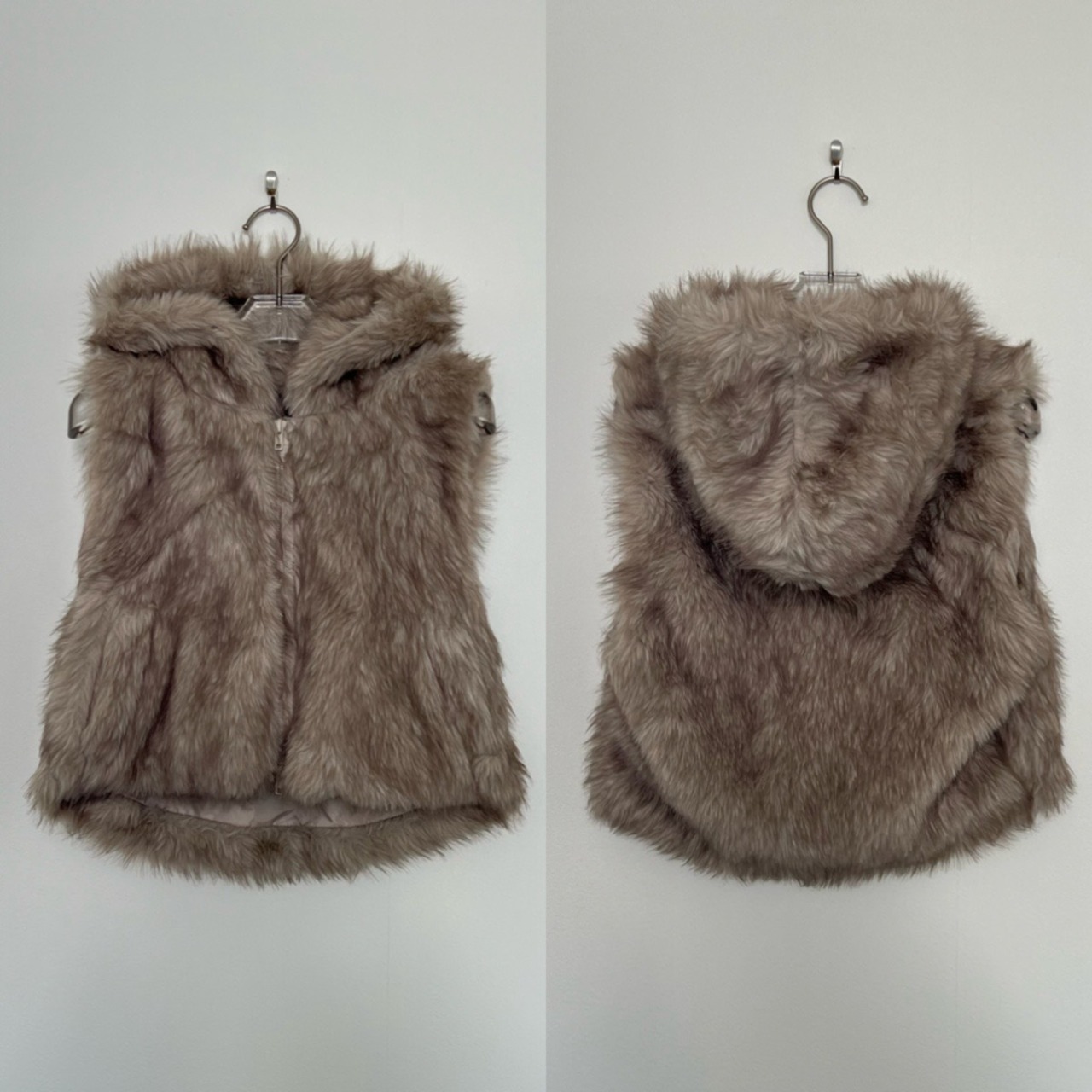 【東京先行販売】ショート丈Wzipエコファーフーディーvest/ベージュmix