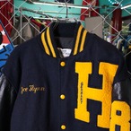 80s ADMIRAL レザー×ウールスタジャン ブラック×イエロー