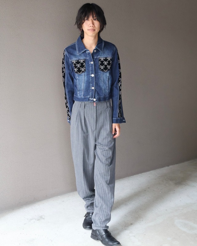 Velour rhinestone design denim jacket