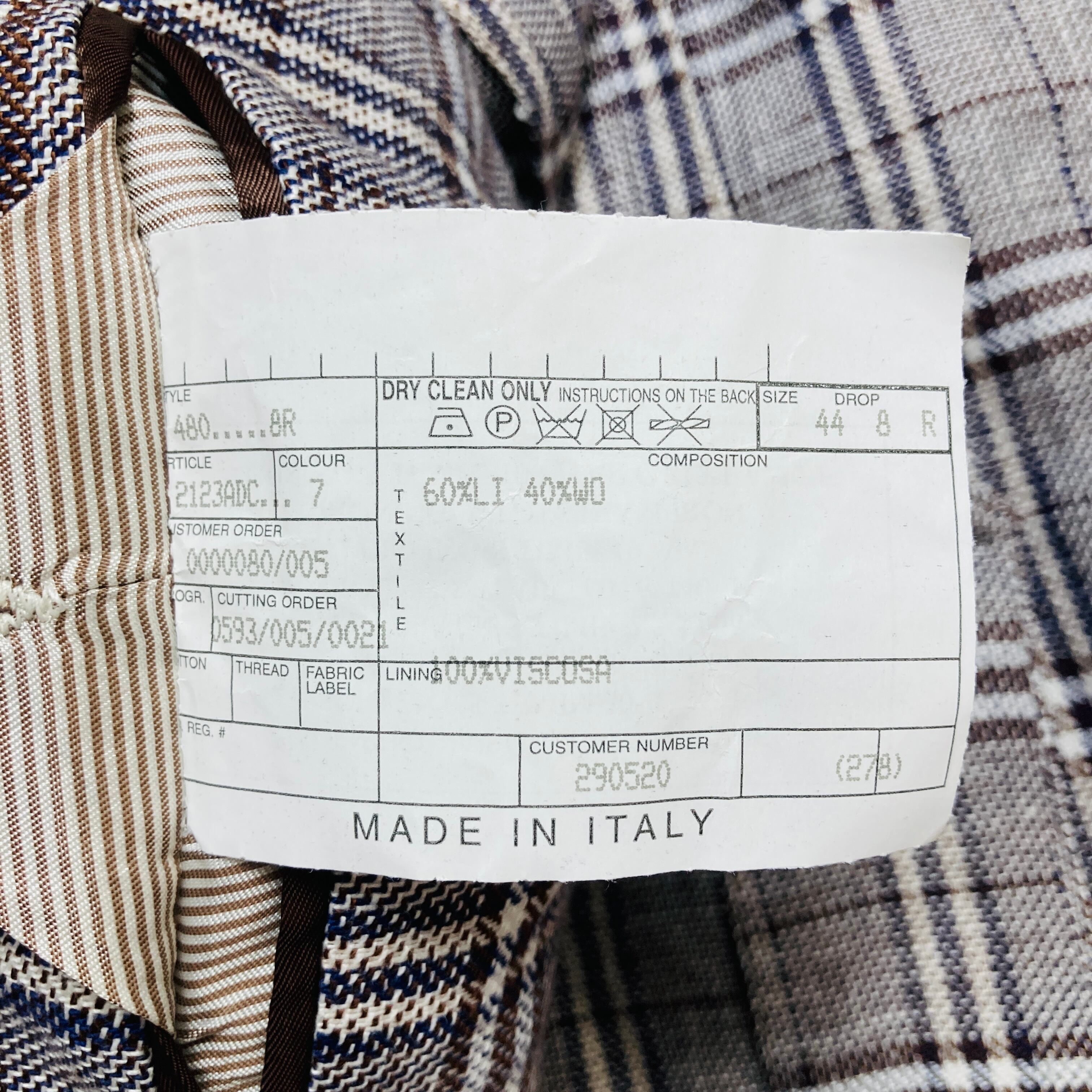 Used】ANDREA NERI イタリア製 リネン混 チェック テーラード 