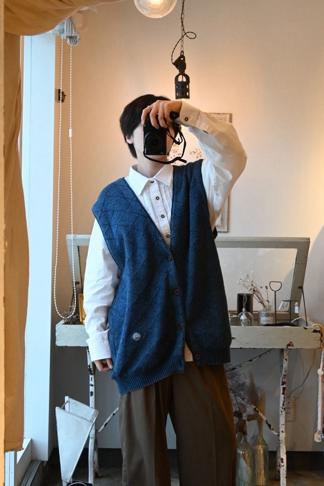 1990’s DENMARK BLUE WILLIS Indigo Cotton Knit Vest／XL