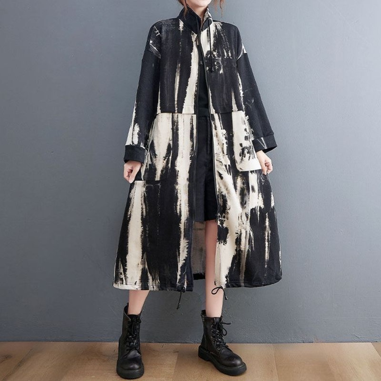 アート柄 切替 ロングアウター 60077