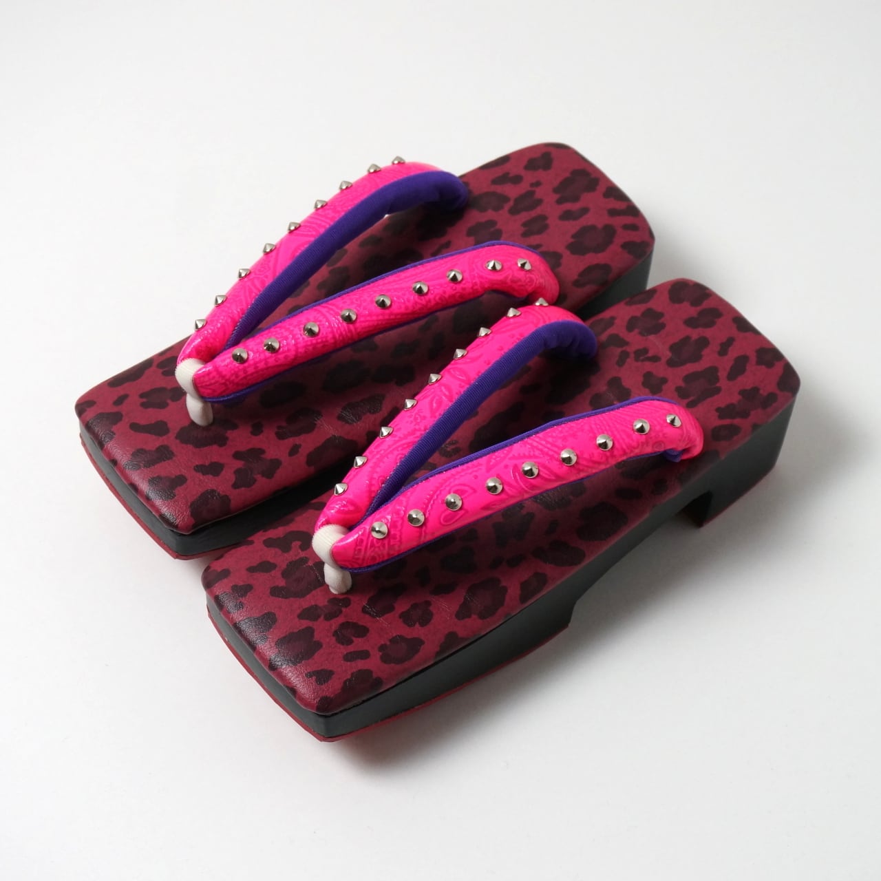 クッション下駄レオパード スタッズ鼻緒