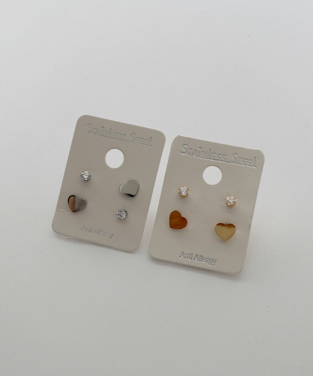 【SELECT】サージカルステンレス 316L キュービック ジルコニア ハート ピアスセット  金属アレルギー対応