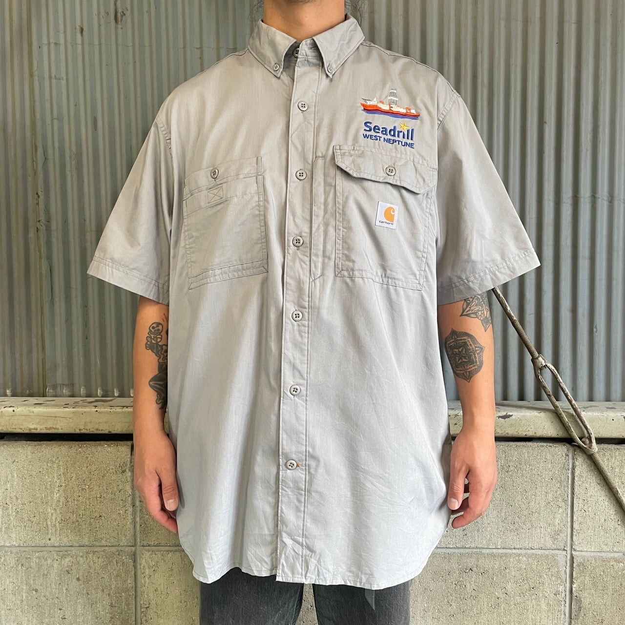 Carhartt カーハート 企業ロゴ刺繍 半袖ワークシャツ メンズL 古着