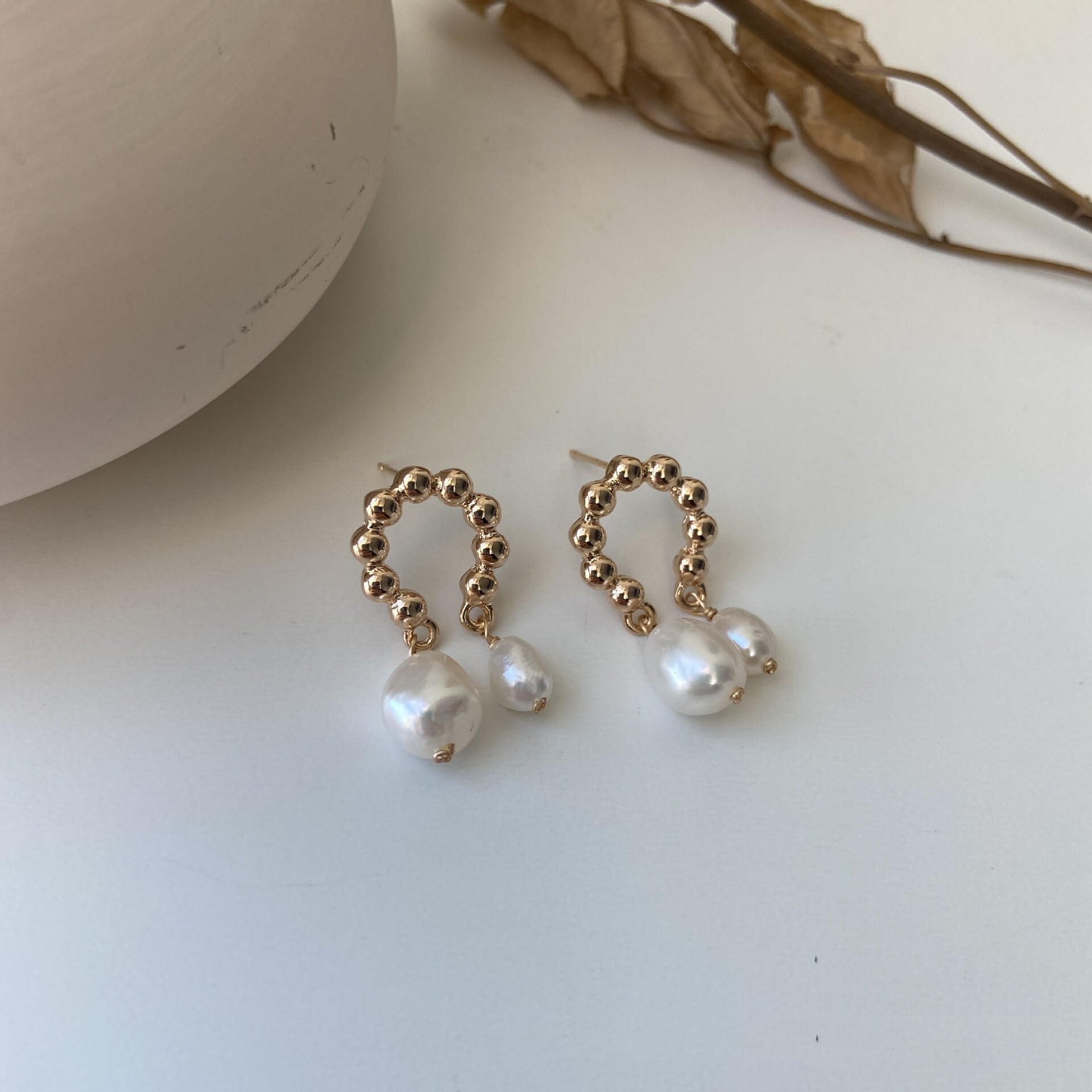 バロック風ピアス アンティーク調 淡水パール