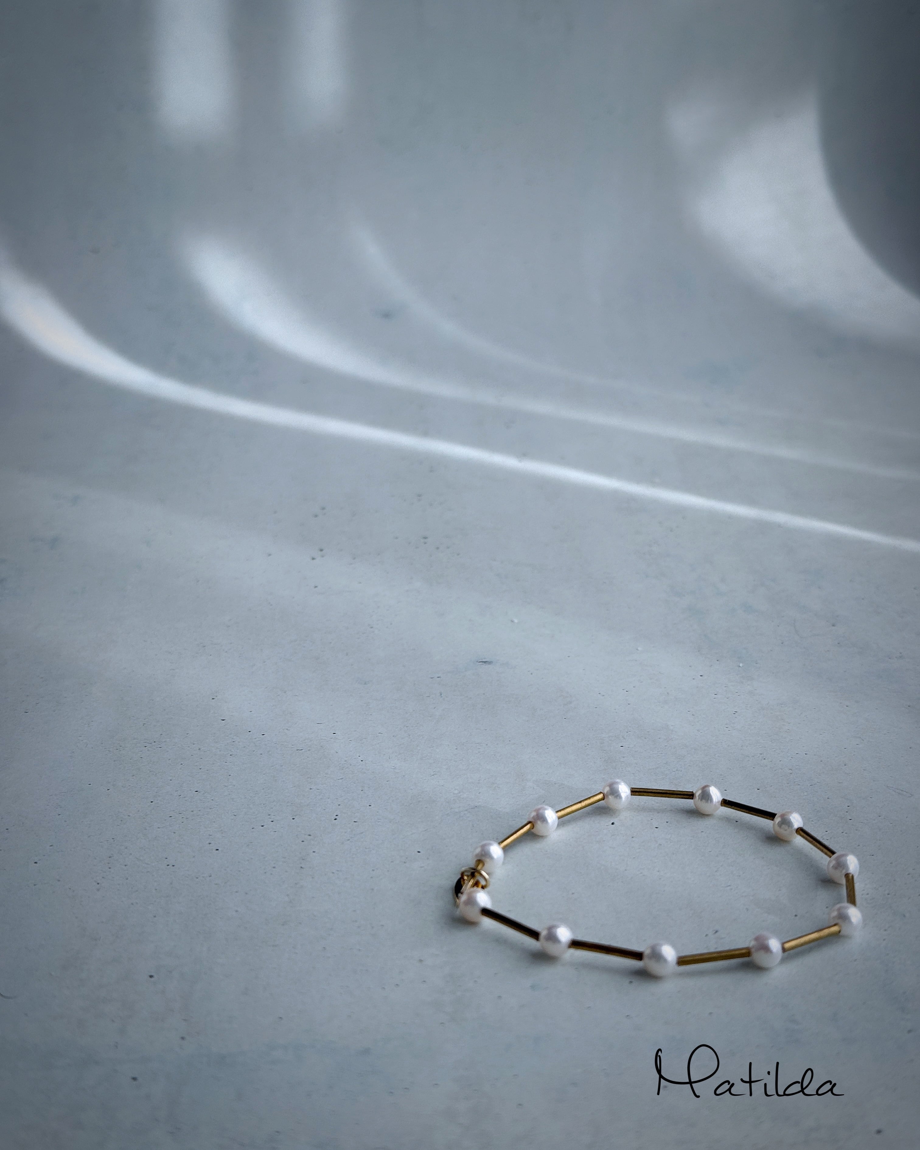 【再販】Tube & stone bracelet(淡水パールG)