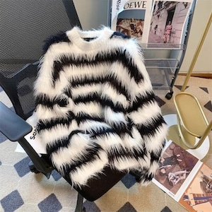 Striped color-block mink sweater(MT1723)