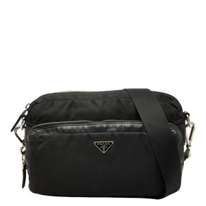 プラダ 三角ロゴプレート 斜め掛け ショルダーバッグ ボディバッグ ブラック ナイロン レザー レディース PRADA 【中古】