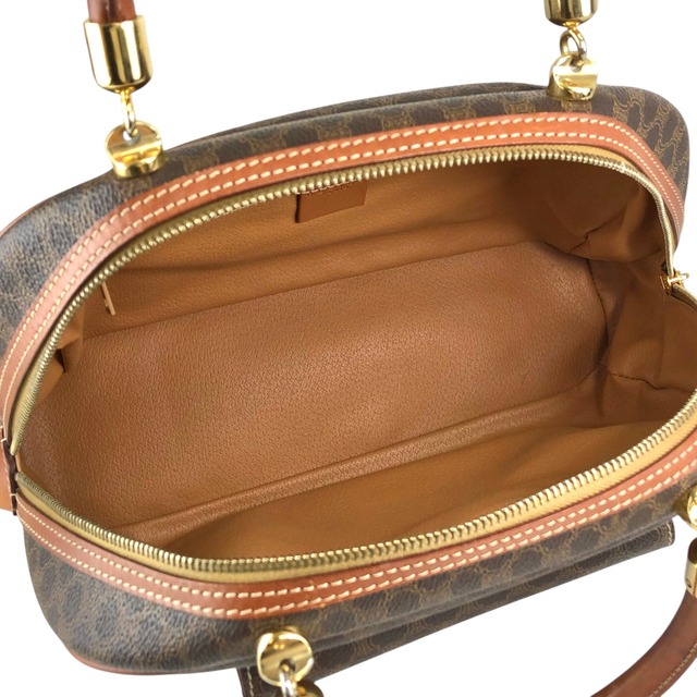 CELINE セリーヌ マカダム ハンドバッグ ブラウン ブラゾン型押し PVC vintage ヴィンテージ オールド 623s5d