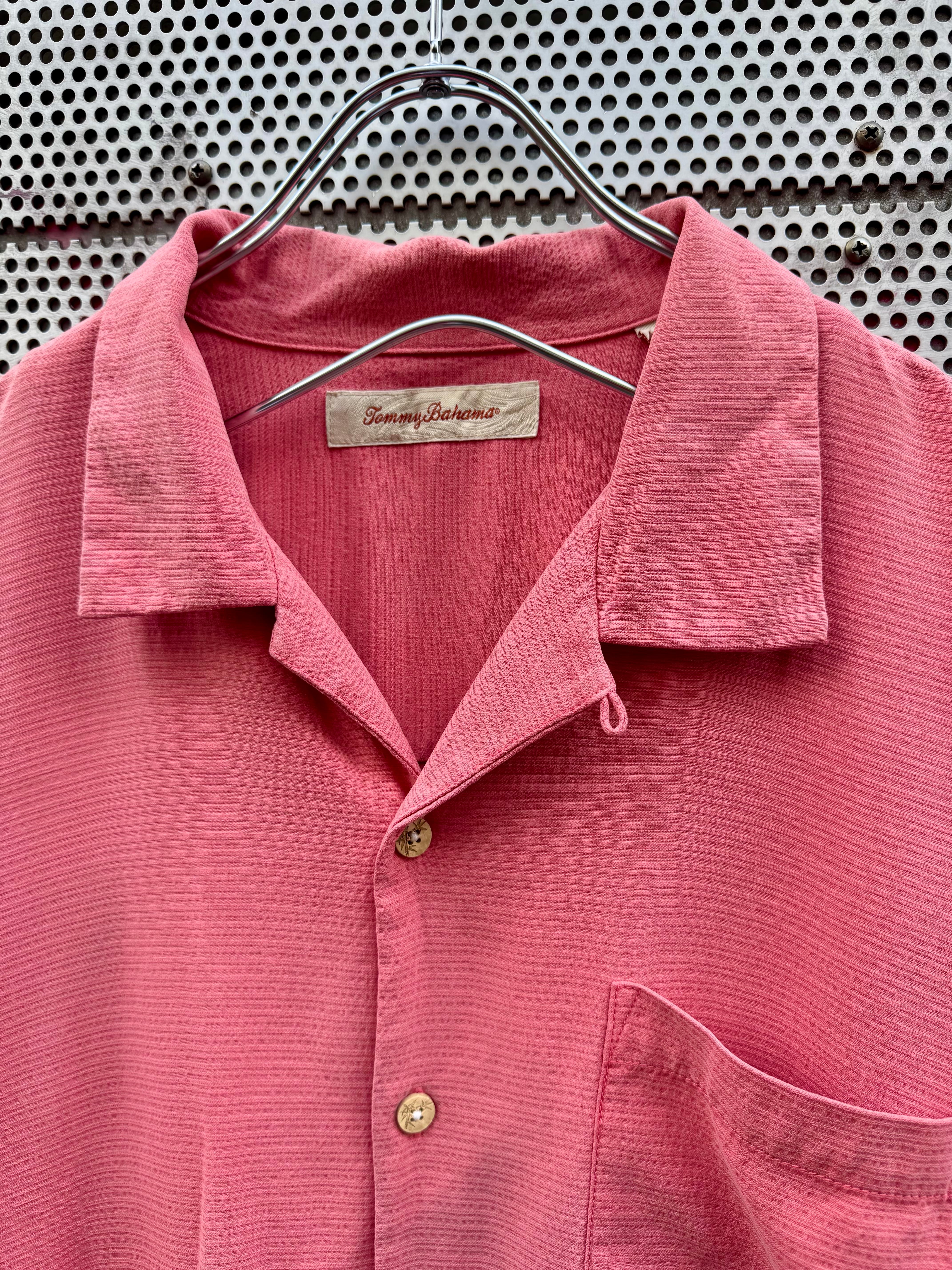 salmon-pink silk open collar shirt / サーモンピンク シルク 開襟