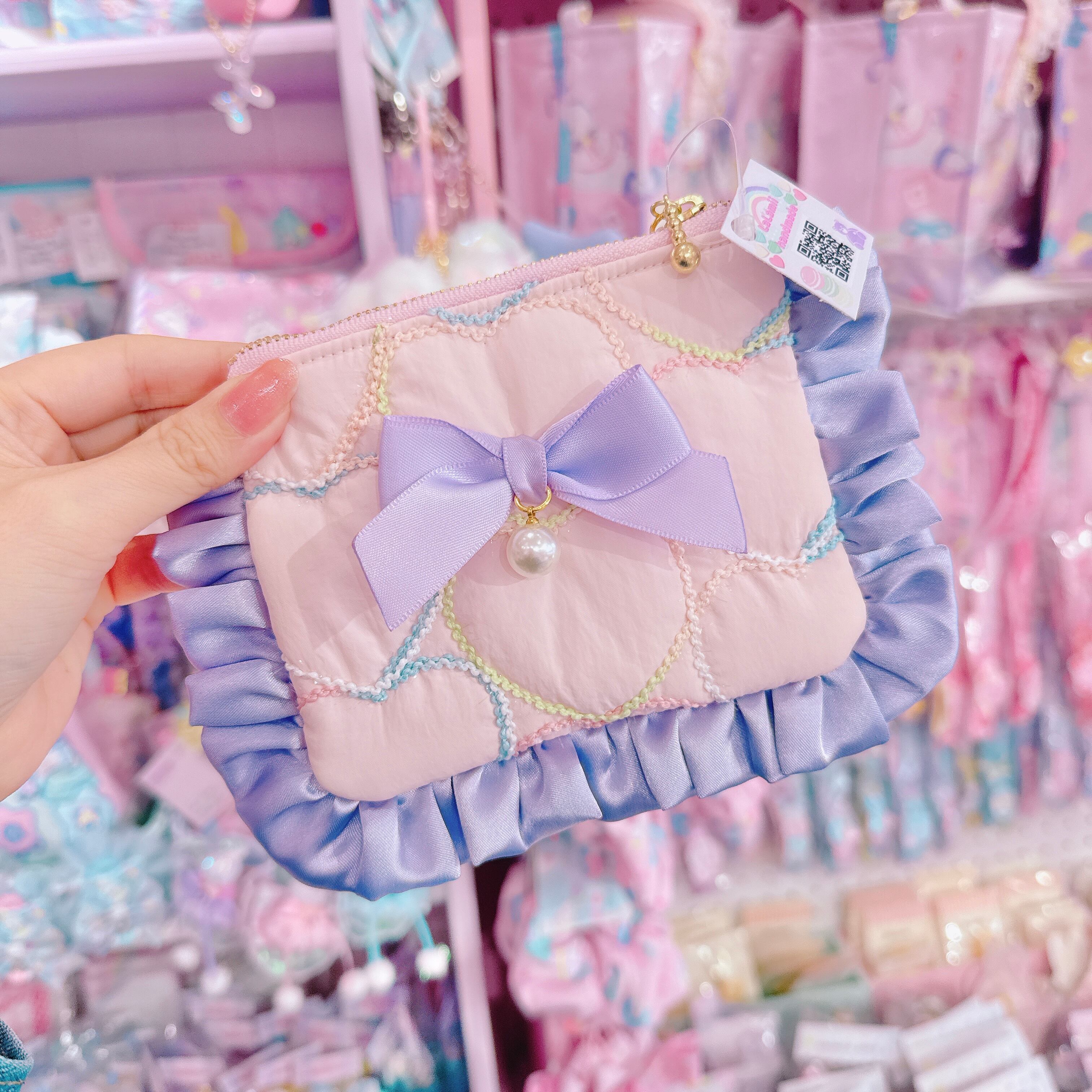 【E3】103-12サテンフリルコットンレースミニポーチ