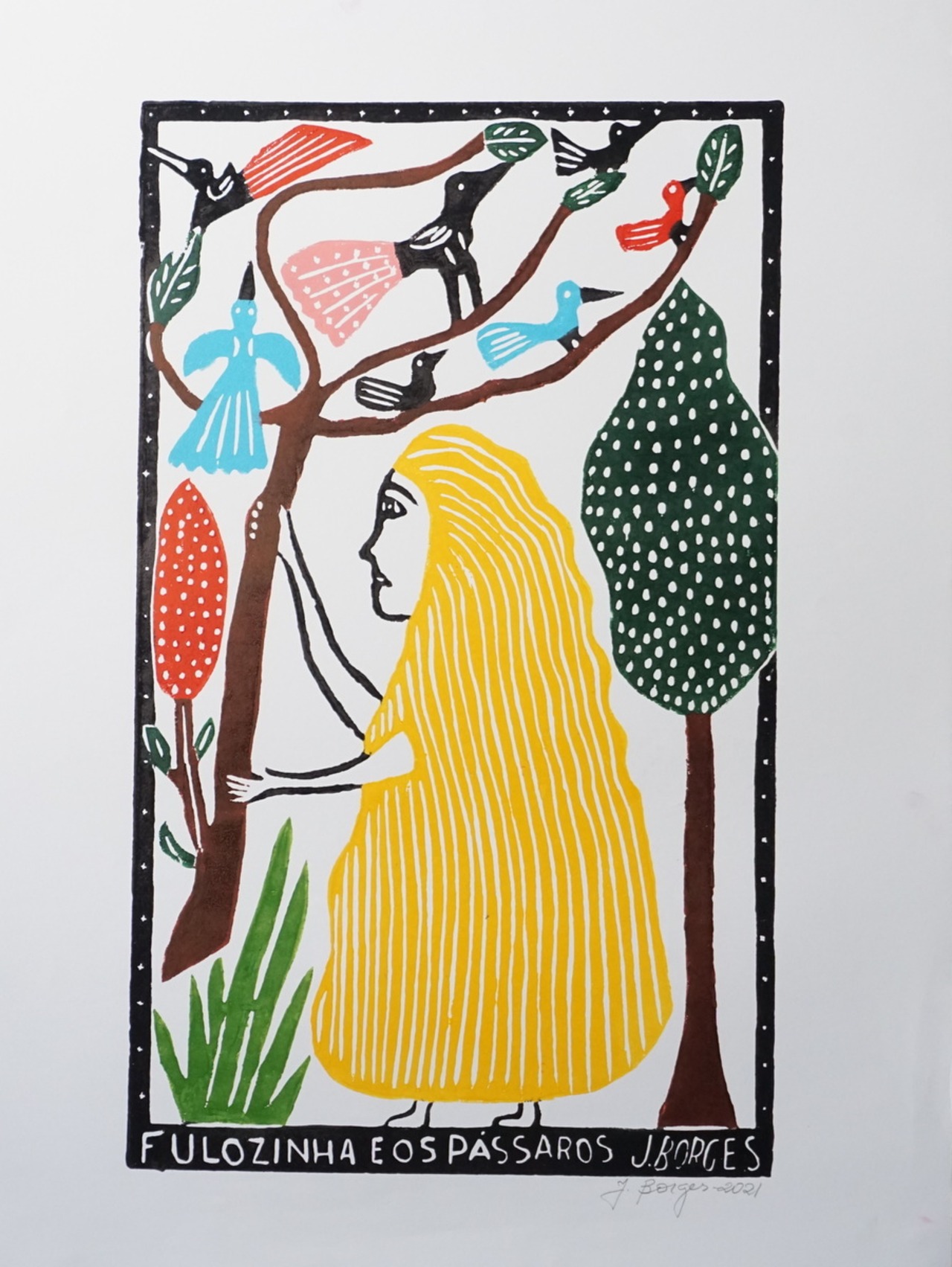 J.BORGES ジョタ・ボルジェス 木版画 L 【FULOZINHA E OS PASSAROS】