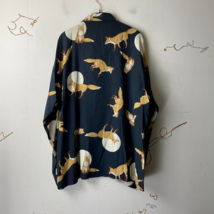 POWDER black rayon shirt “fox&full moon”