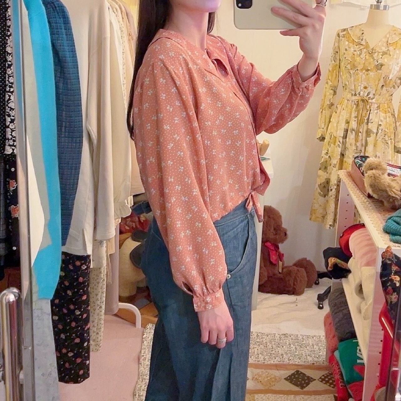 mini ribbon dot pink blouse