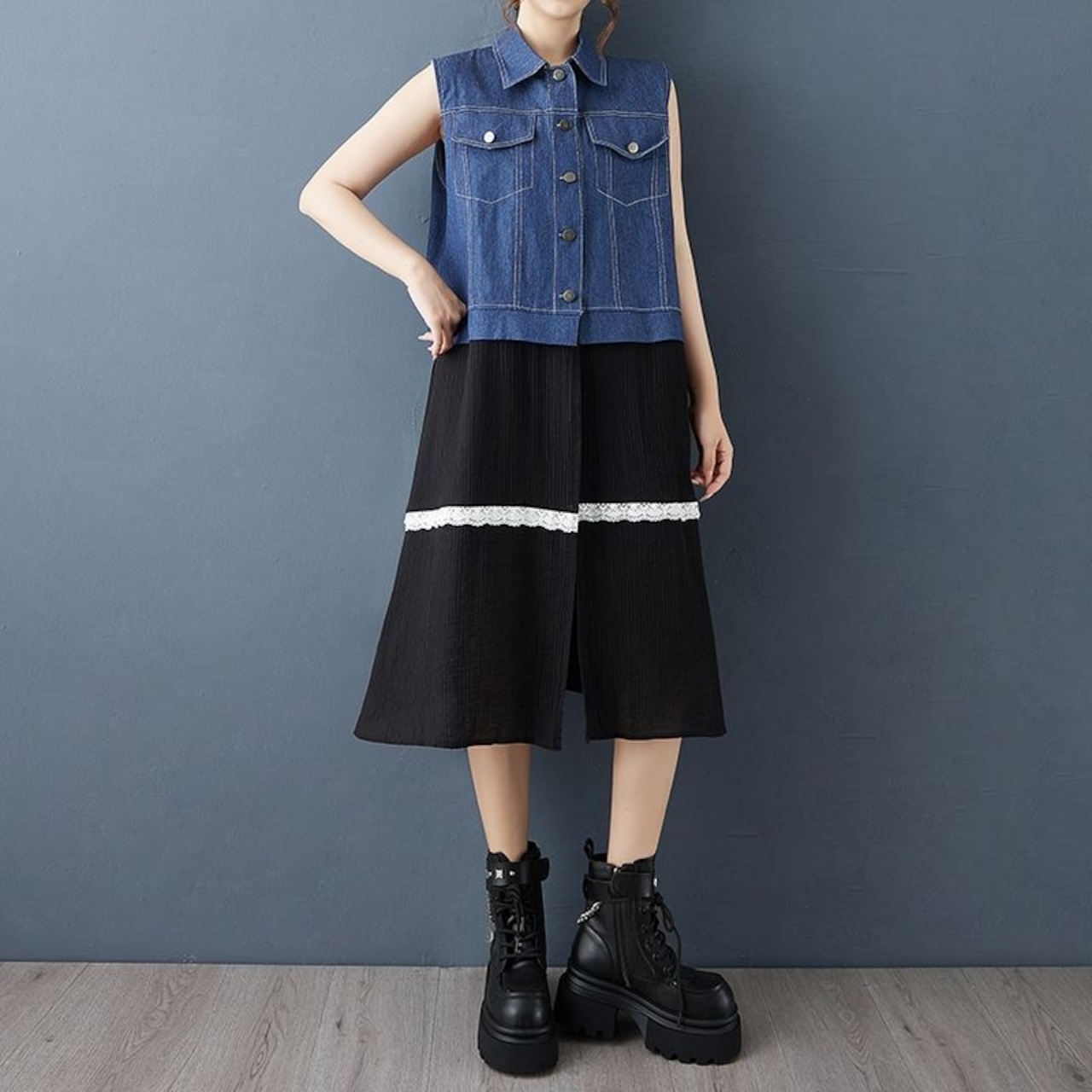 デニム切替 ベストスカート 00223