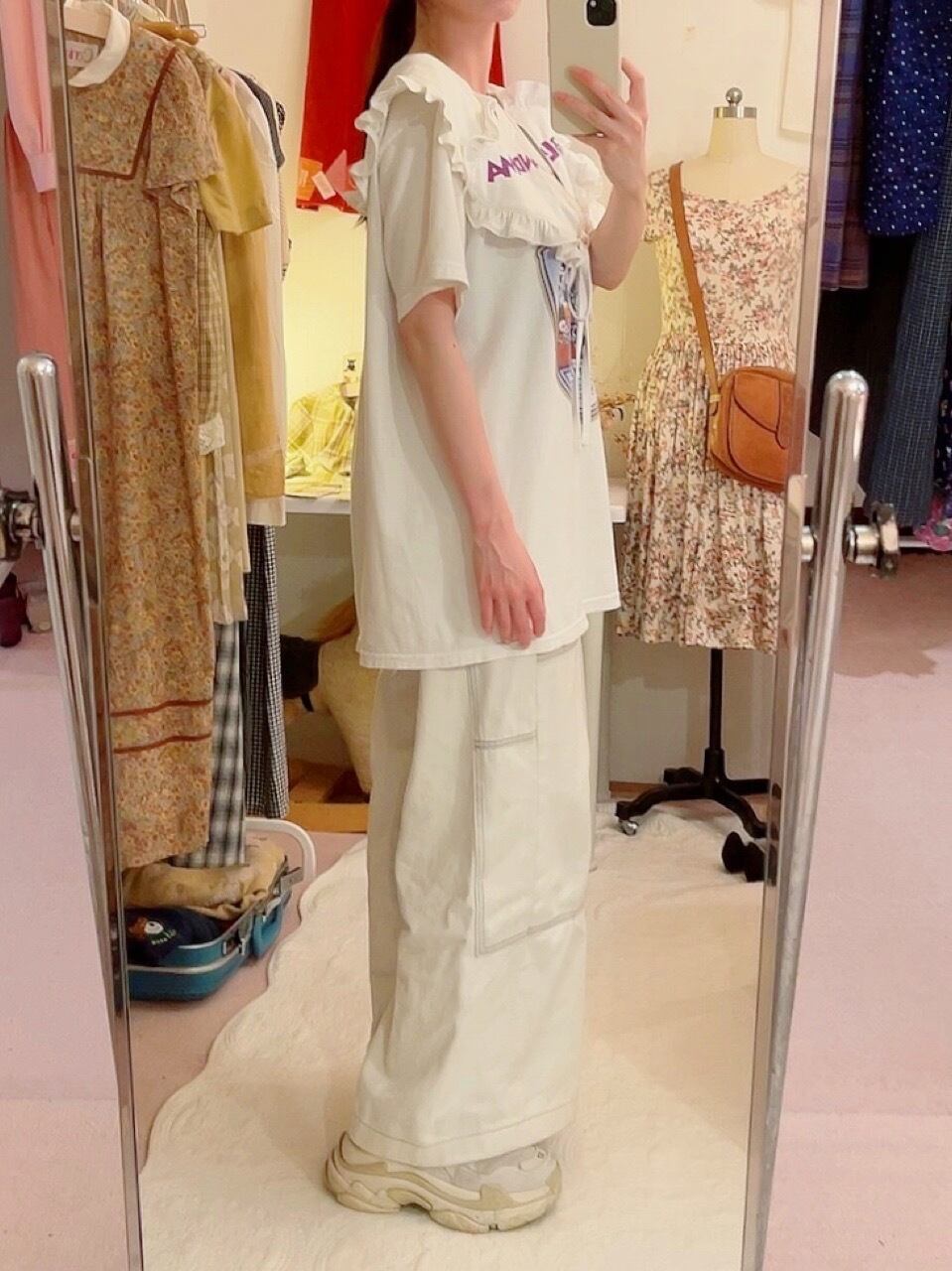 remake : frill open collar white big T-shirt / 02