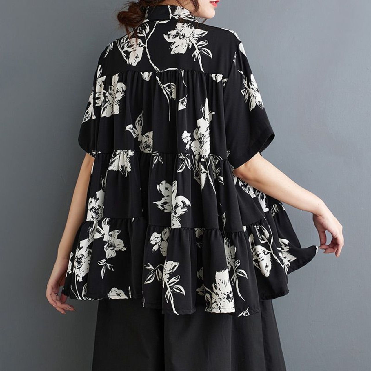 フレアシルエット 花柄 シャツ  30057