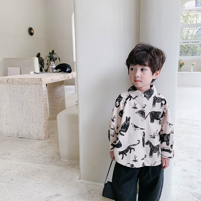男の子 ベビー 子供 おしゃれ柄 シャツ ブラウス 春 秋 90 130cm Dyh海外子供用品