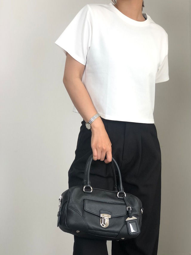 PRADA プラダ ショルダーバッグ ブラック ロゴ プッシュロック レザー 2WAY ミニボストン vintage ヴィンテージ オールド 6yvxeb