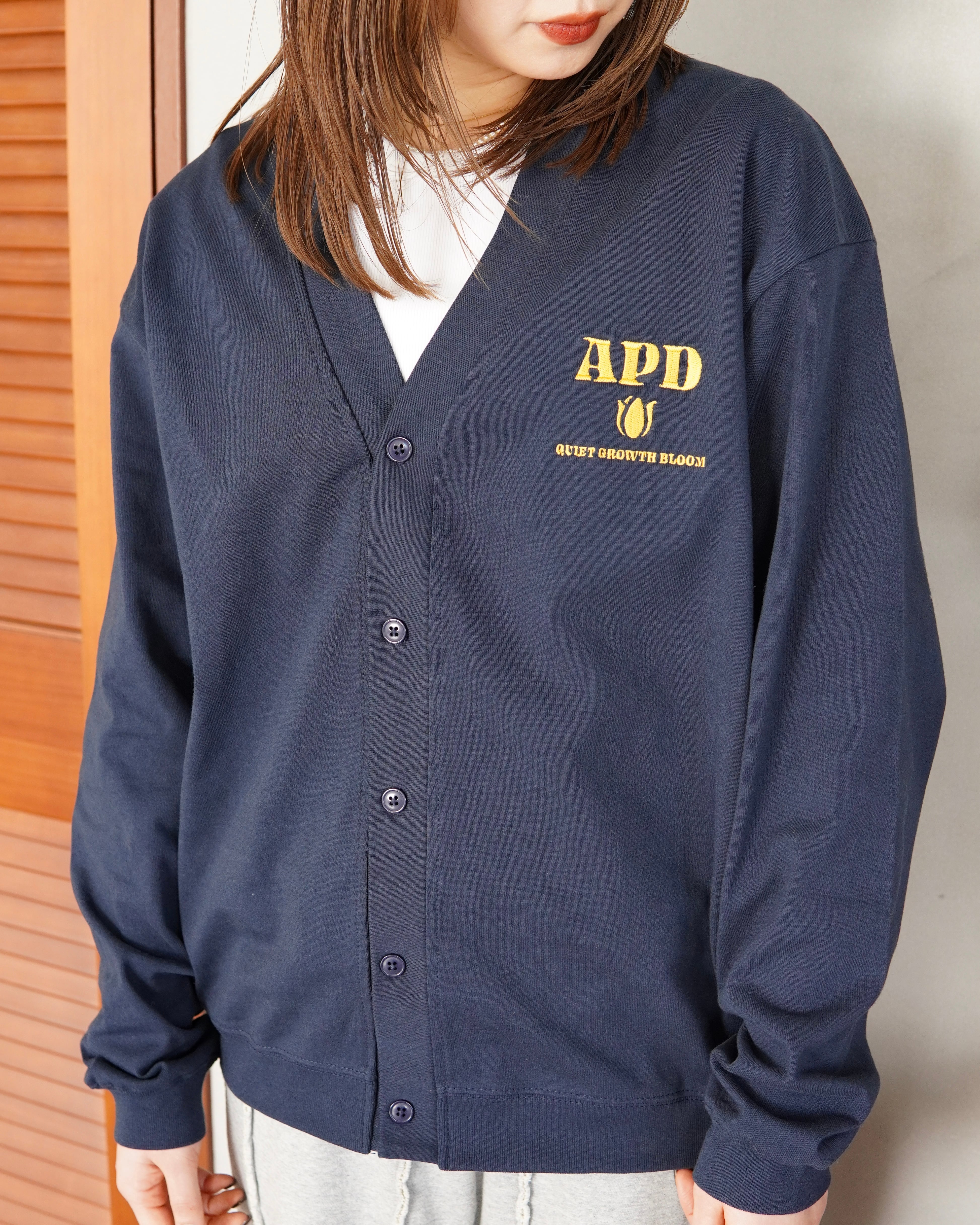 ALPSDR TULIP LOGO SWEAT CARDIGAN / NAVY | ALL PLUS DELIVER