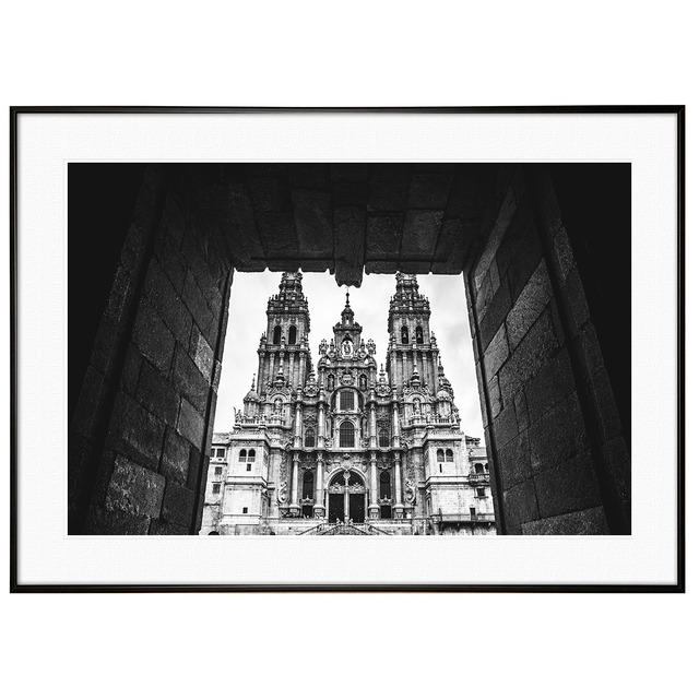 スペイン写真 サンティアゴ・デ・コンポステーラ大聖堂 インテリア モノクロアートポスター額装 AS1887