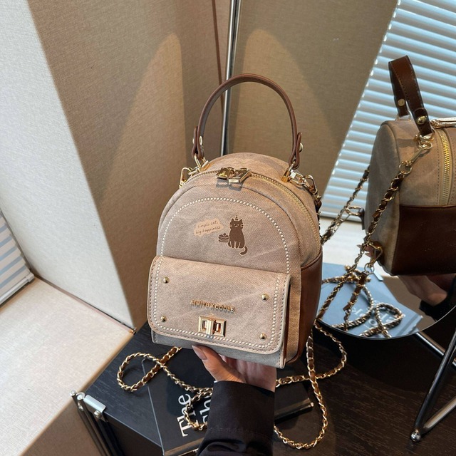 【AIMITUシリーズ】★バッグ★ 3color リュックサック レディース おしゃれ デート 可愛い 配色 猫 猫柄