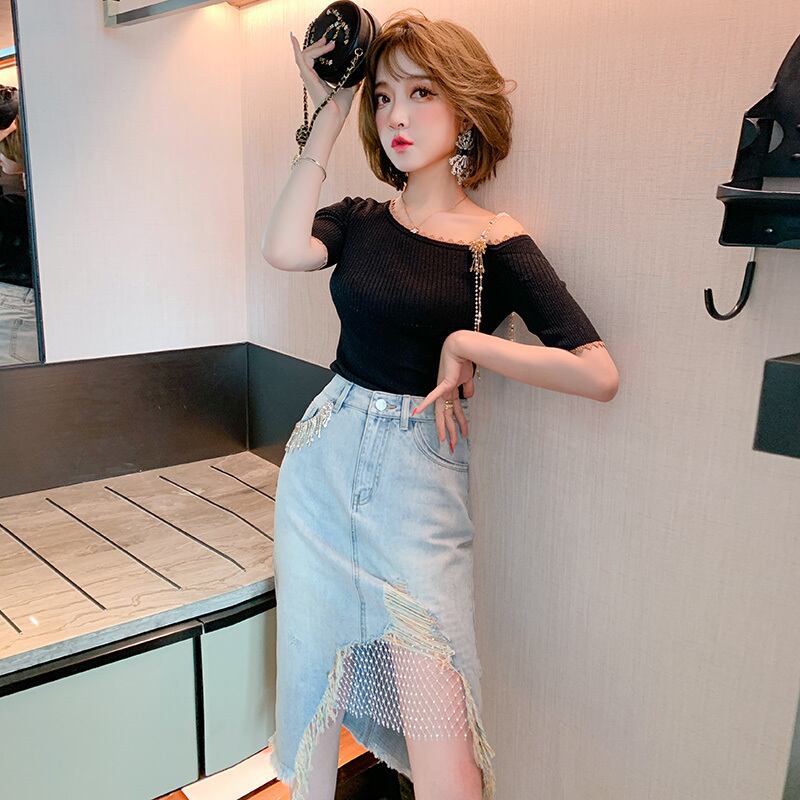 チェーン レースニットトップス スプリングサマー 春物 夏物 MIUCO90352567600