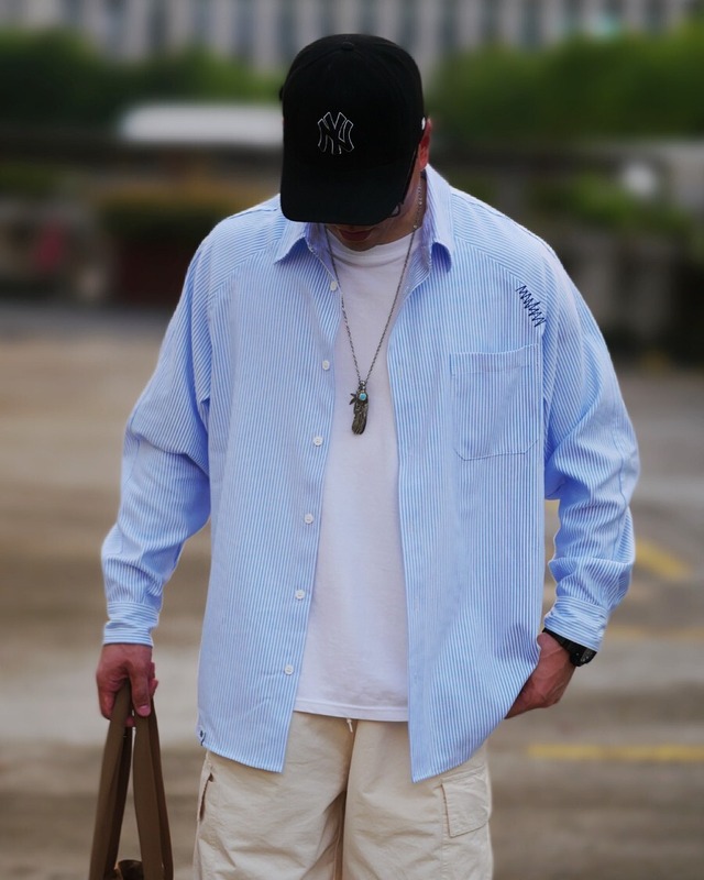 Stripe Pattern Oversized Long Sleeve Shirt 　x00294