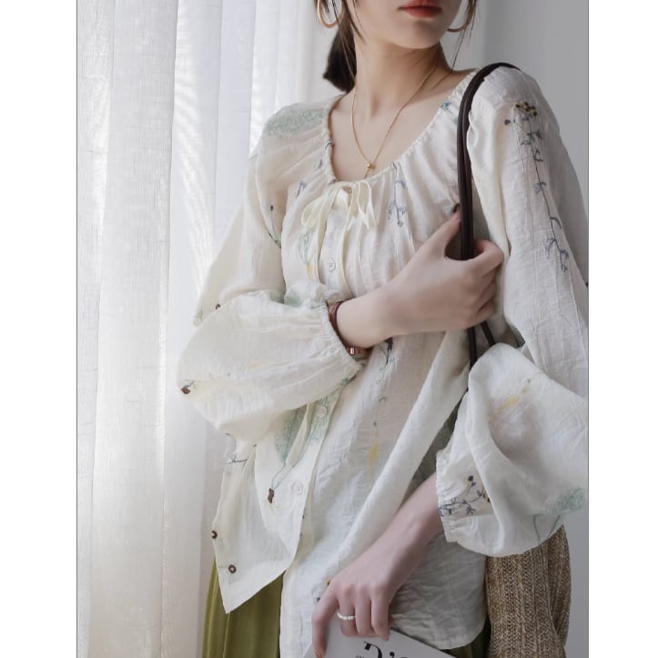 フローラル刺繍シフォンブラウス 00703