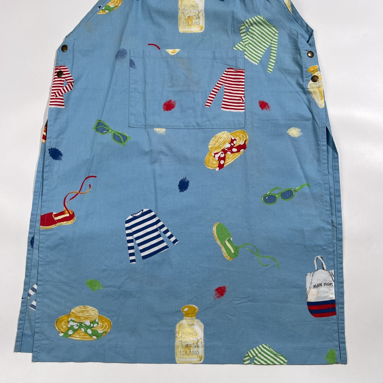 Mademoiselle NON NON マドモアゼルノンノン プリント エプロン /水色系/コットン/日本製