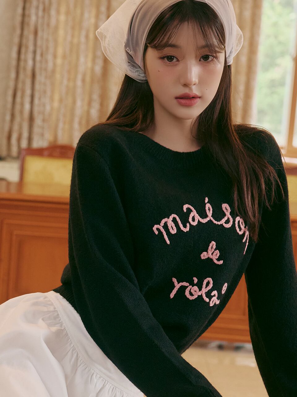 ROLAROLA] MAISON DE ROLA EMBROIDERY KNIT BLACK 正規品 韓国ブランド