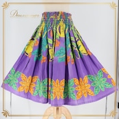 フラダンス 衣装 パウスカート パープル系 カラフル 花柄 葉っぱ柄 かわいい 華やか 鮮やか 明るい 派手 賑やか 印象的 ハワイアン アロハ ハワイアンプリント フラ ダンス レッスン 練習 オレンジ系 イエロー系 グリーン系 元気 デザイン