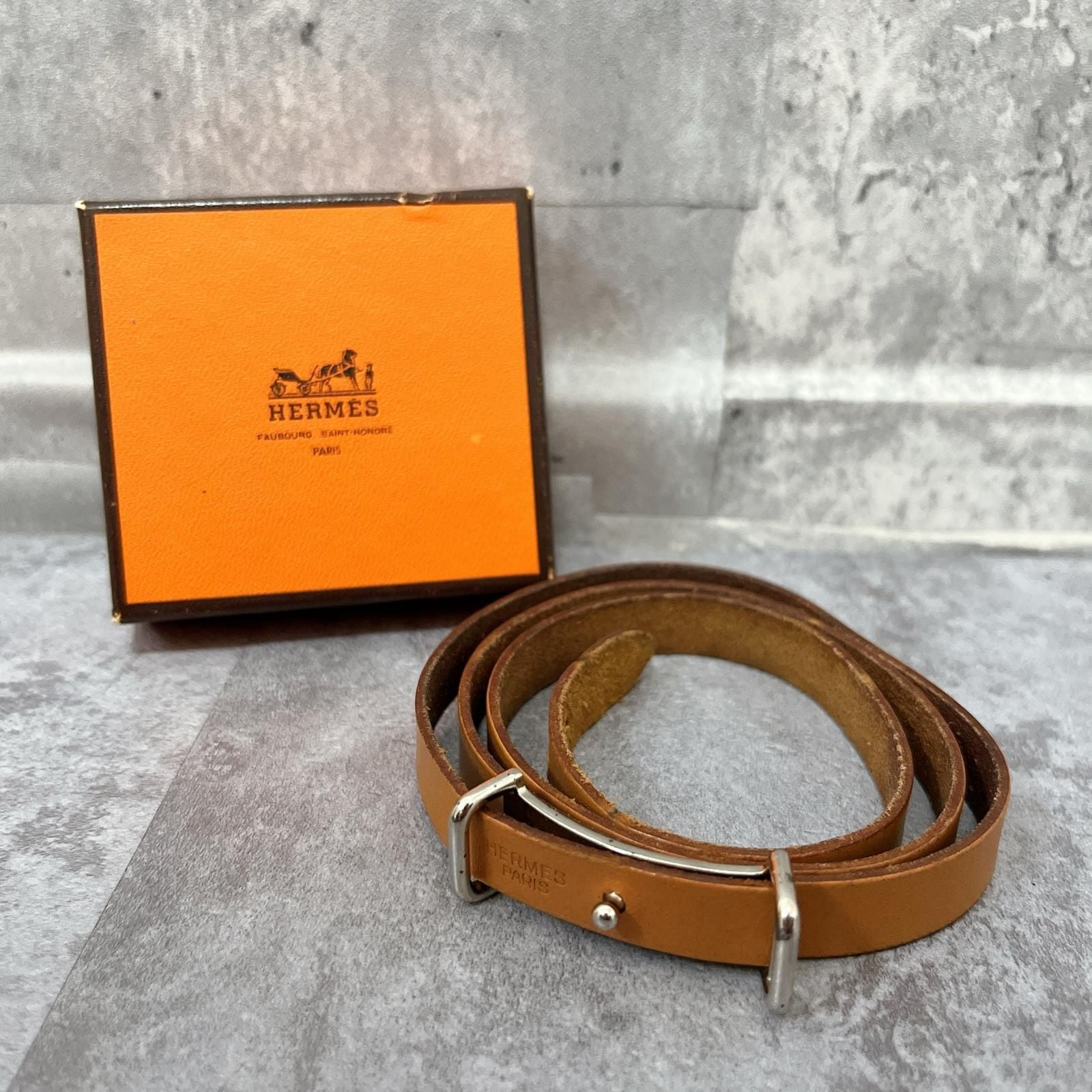 HERMES エルメス レザー ブレスレット ブラウン ゴールド金具 レザー