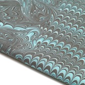 ❤︎suminagashiリバーシブル半巾帯  ハート墨流し［漆黒ブラック×ティファニーブルー　ピーコック×マーブル］ハートチェーン