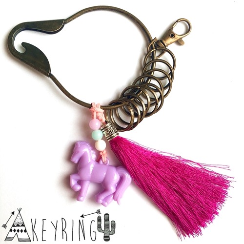 ユニコーン BIG 艶消しアンティーク風10連 キーリング★馬 ユニコーン パステル