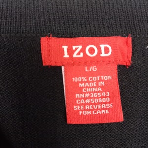 IZOD　Vネック　コットンニット　セーター　無地　薄手　ブラック　L/G