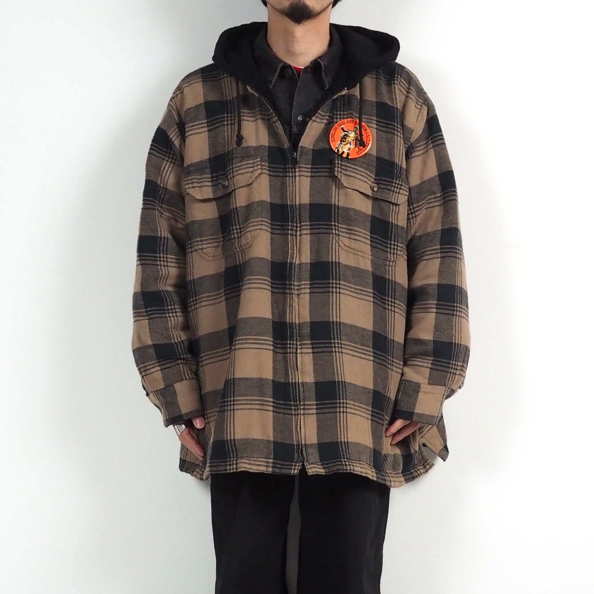 FADED GLORY fleece line flannel hoodie 2XL ネルシャツ パーカー