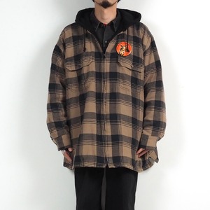 FADED GLORY fleece line flannel hoodie 2XL ネルシャツ パーカー