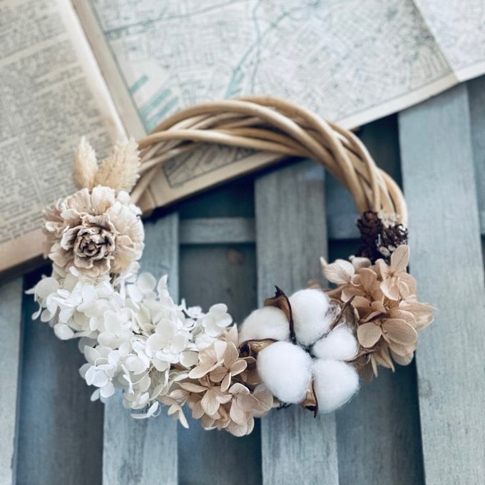 早割り ホワイトクリスマスリース プリザーブドフラワー 白 Xmasリース