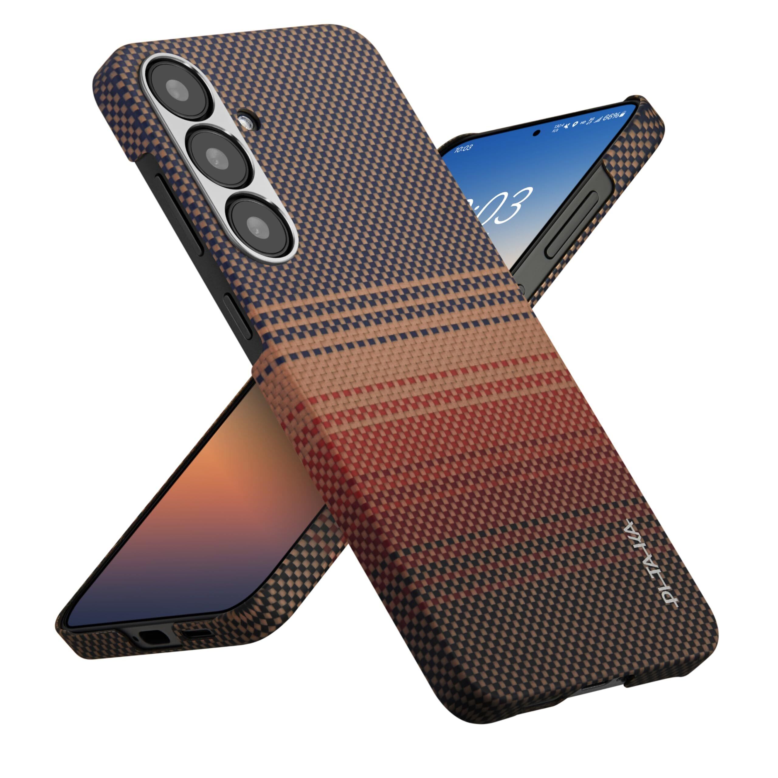 【在庫のみ】「PITAKA」Galaxy S25 ケース MagSafe対応 アラミド繊維製 高級なカーボン風 超薄 超軽量 耐衝撃 ミニマリスト シンプル デザイン ワイヤレス充電 対応 カバー Sunset柄