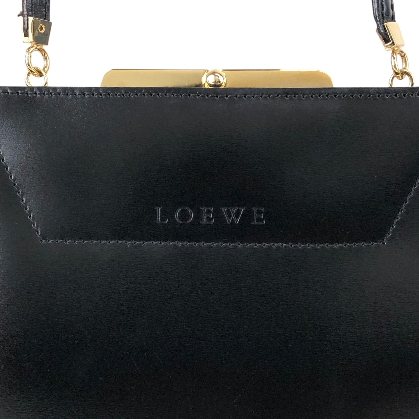 LOEWE ロエベ ハンドバッグ ブラック ロゴ レザー がま口 ミニバッグ