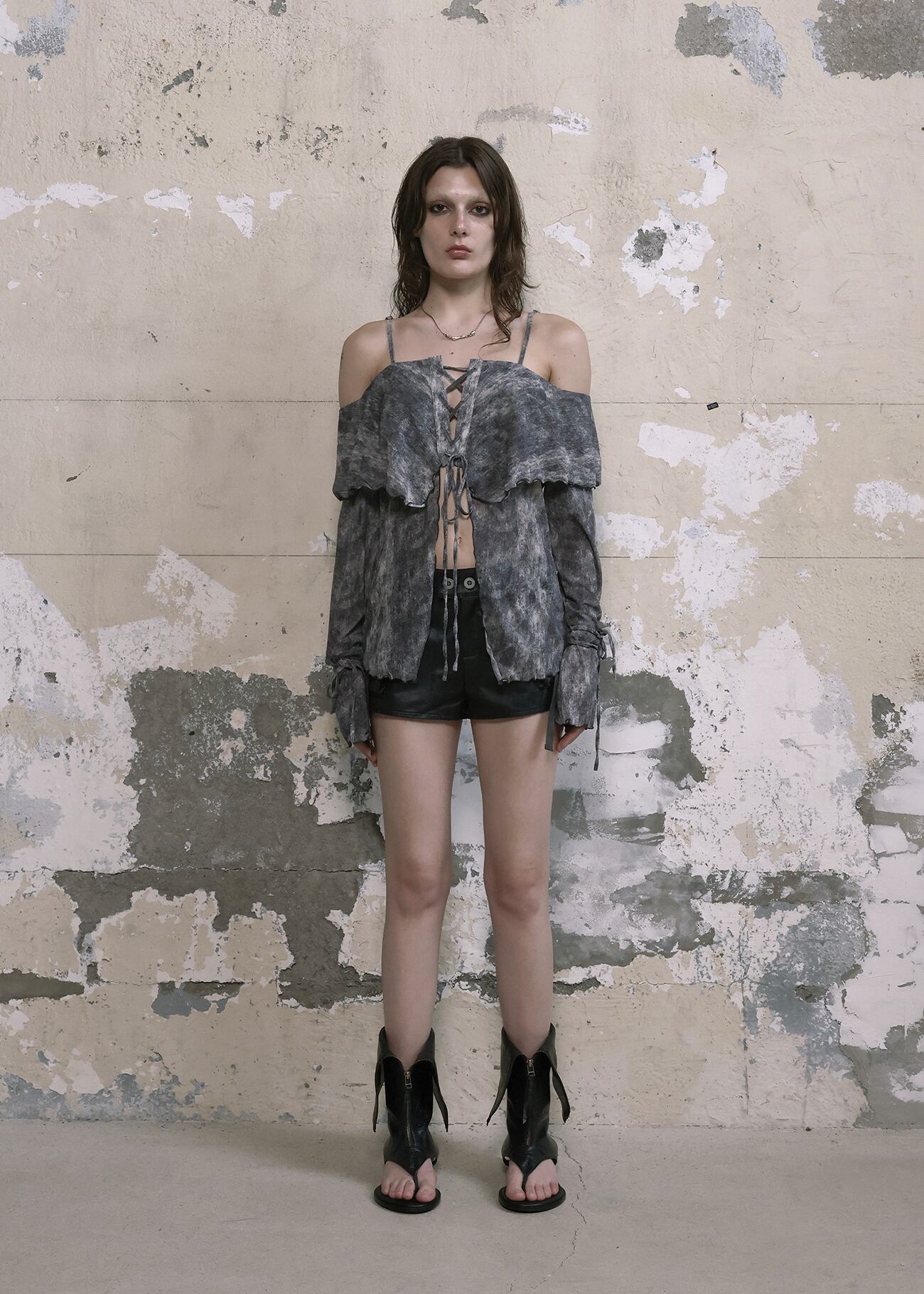 BOHEMIAN SEOUL] VINTAGE RUFFLE BLOUSE, MARBLE 正規品 韓国ブランド