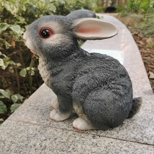 グレーラビット２個セット アウトドア ガーデンレジンクラフト 庭 置物