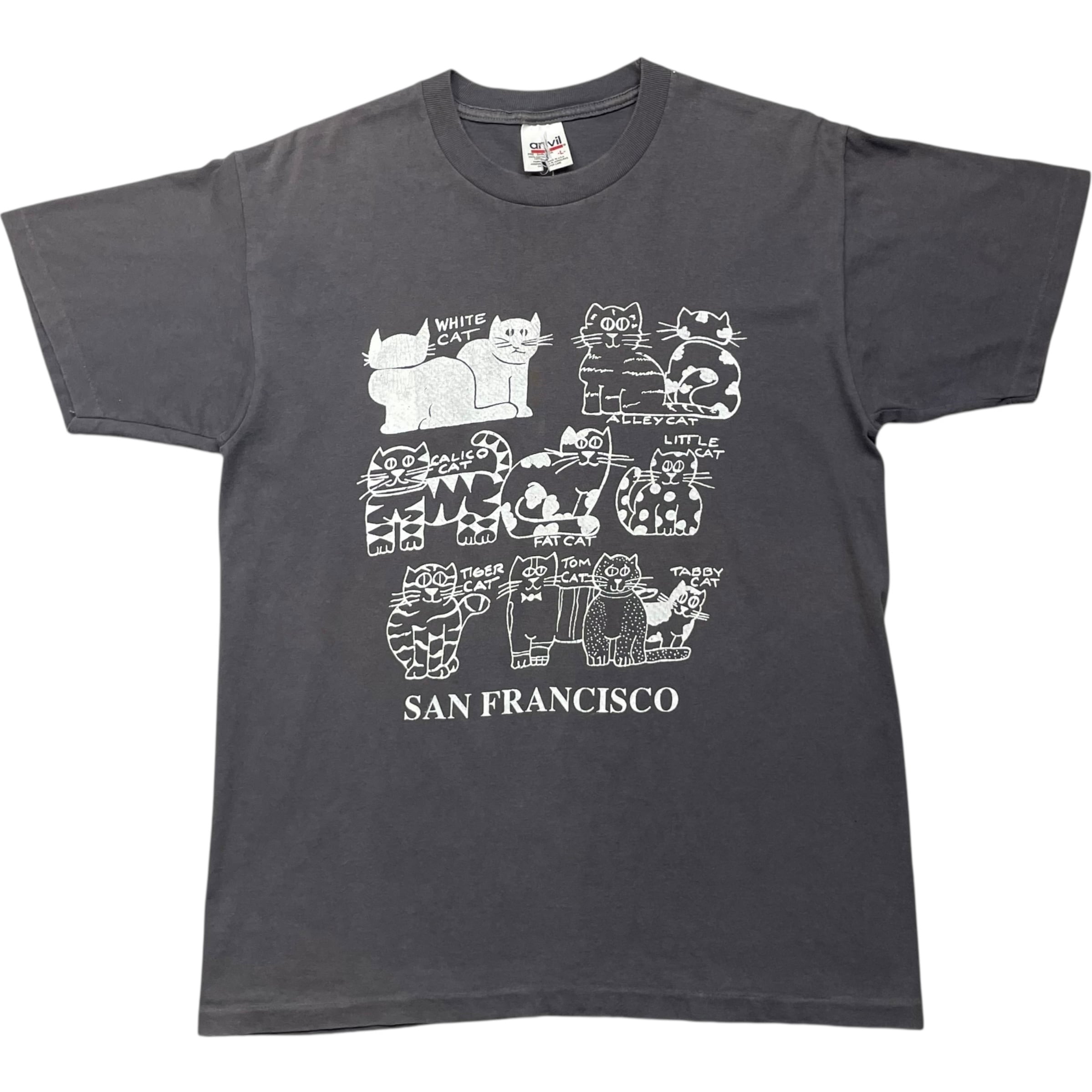 《L》 anvil アンヴィル Tシャツ 猫 プリント グレー USA製 90年代 vintage no.8588