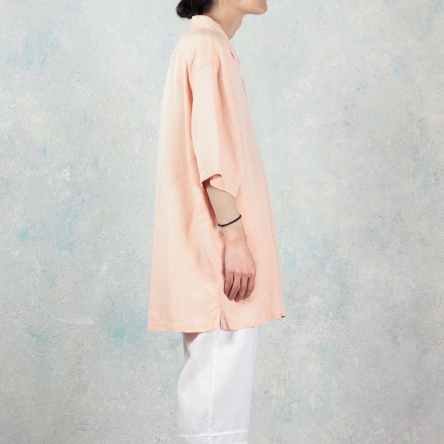 S/S サーモンピンク シルク×リネン オープンカラーシャツ 【OT