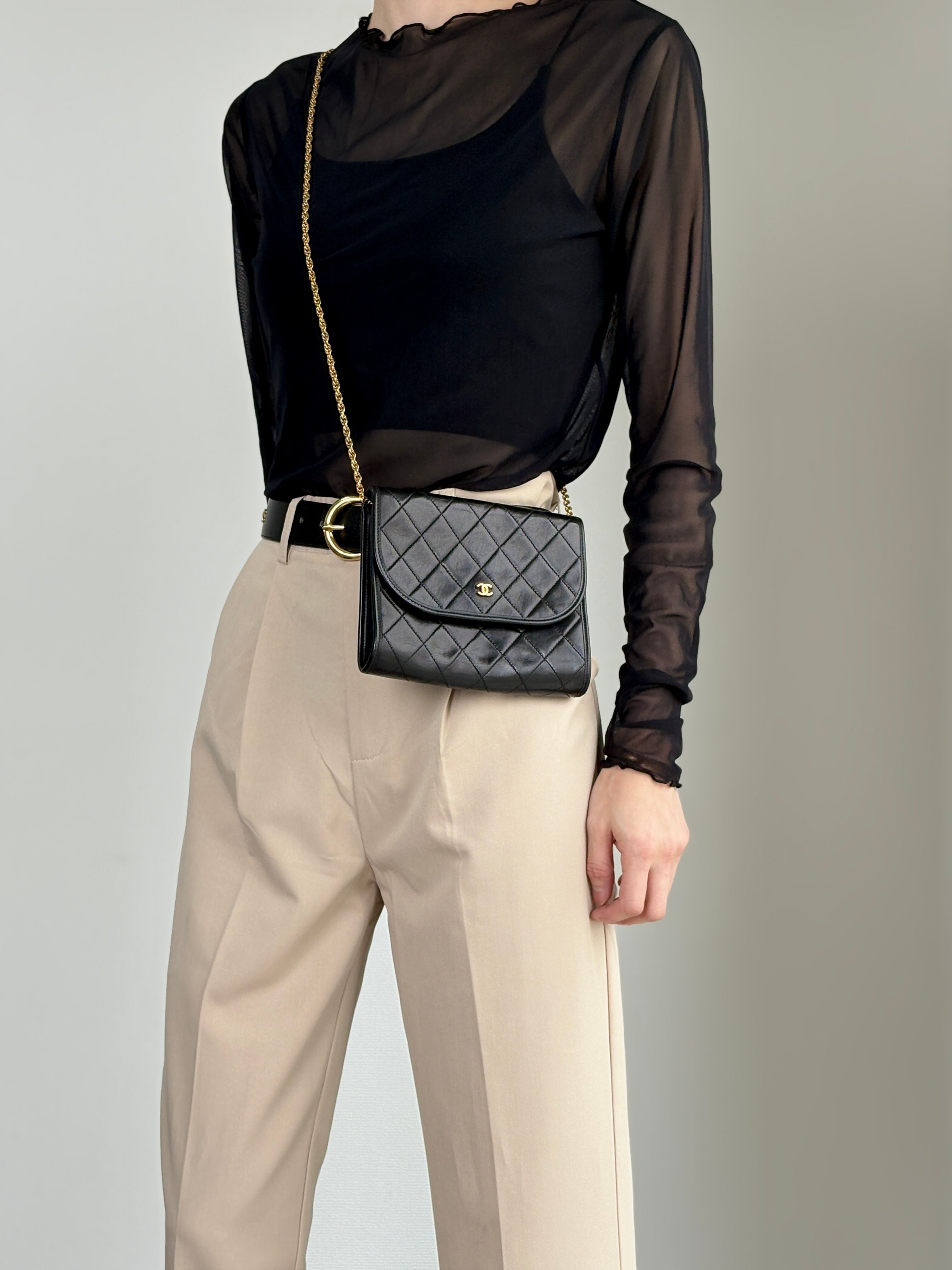 CHANEL シャネル ショルダーバッグ ブラック マトラッセ ココマーク ラムスキン ミニバッグ チェーン vintage ヴィンテージ オールド i2yavv