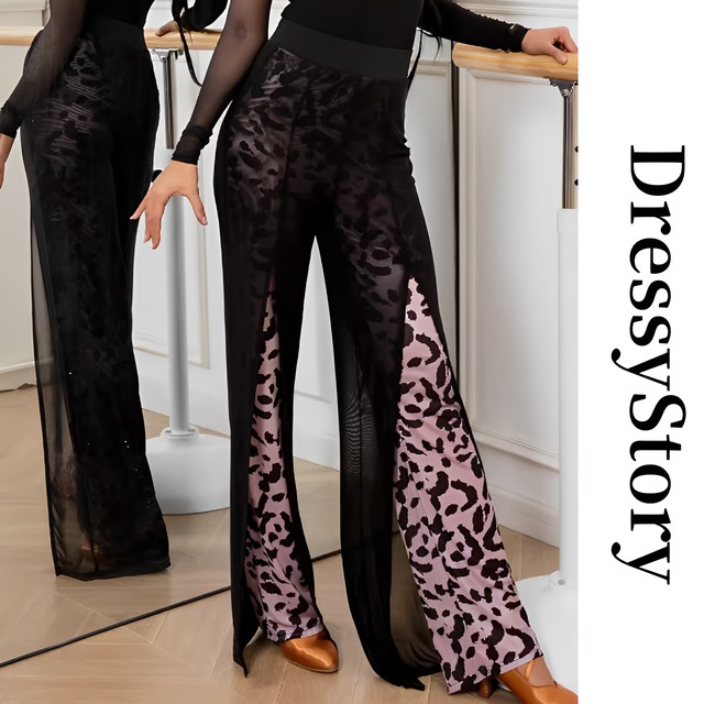 シアー スリット レオパードデザイン パンツ ds0275